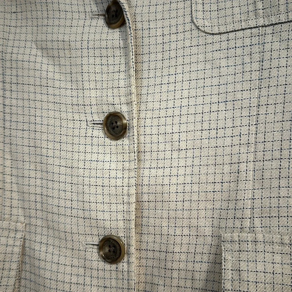 Ralph Lauren petite cream blue check linen blazer spring button jacket - Picture 4 of 7
